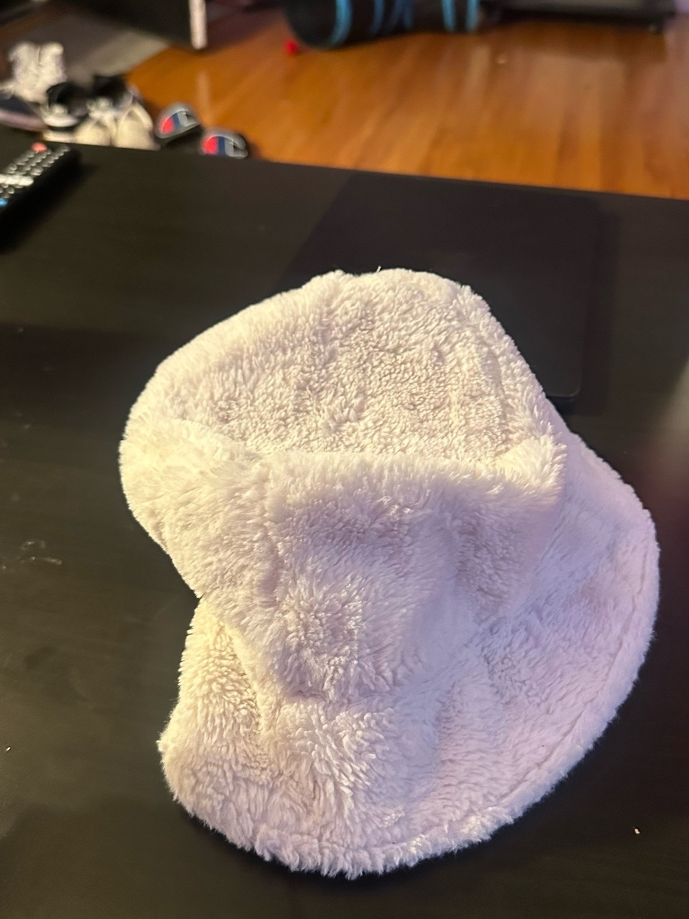 Prada Cream Faux-Fur Bucket Hat with Logo Plaque - Picture 4 of 7